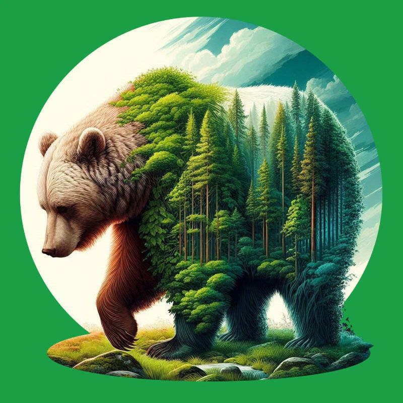 Bear with forest in silhouette