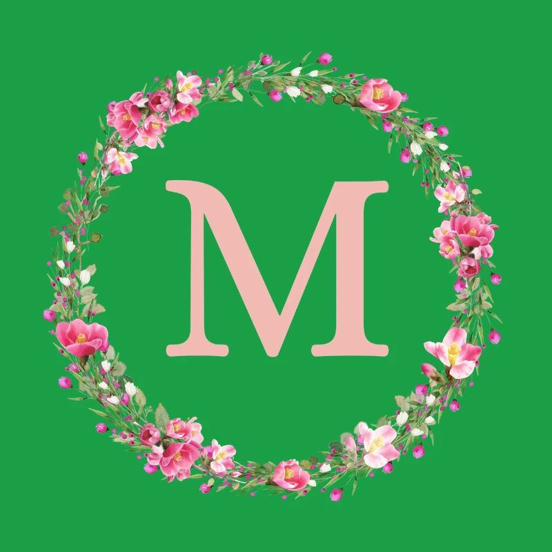 M Monogramm, Blumen-Kranz, personalisierbar