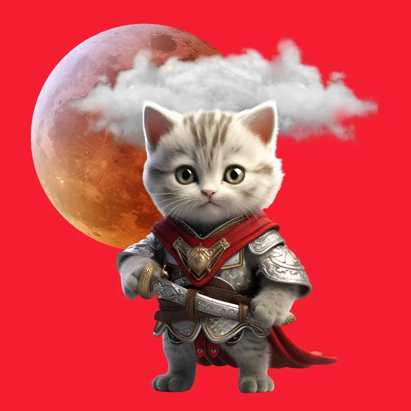 Knight Kitten Under Lunar Moon