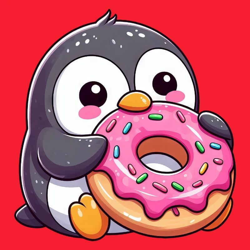 Pingouin mignon avec beignet dans le dessin animé enneigé