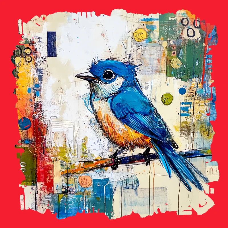 Oiseau bleu dans une mer abstraite de couleurs