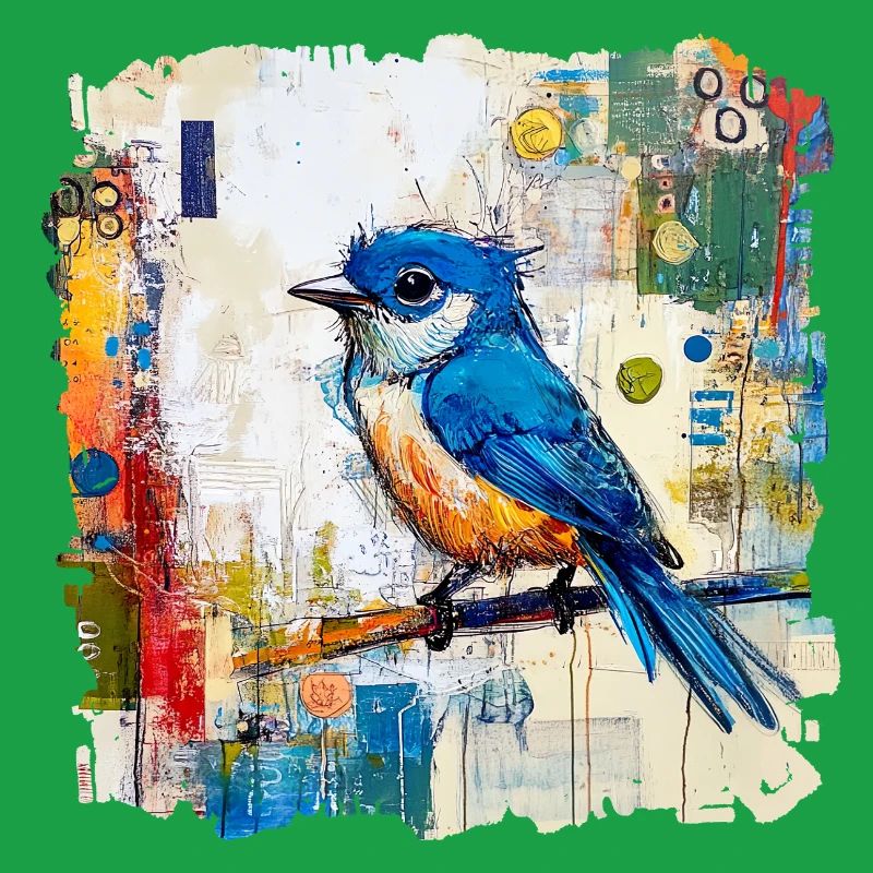 Blauer Vogel im abstrakten Farbmeer