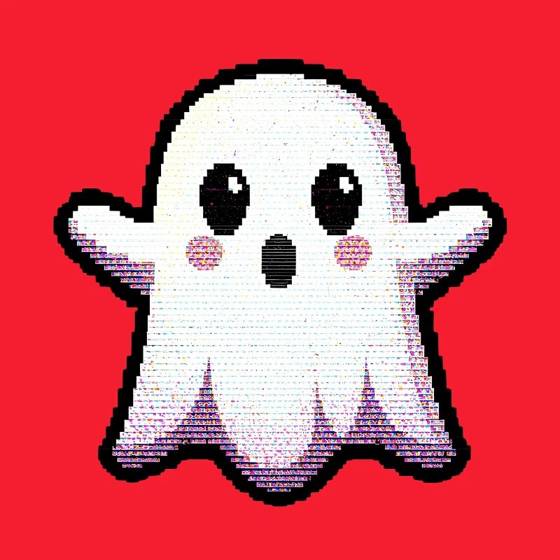 Glitch Pixel Ghost dit « Boo ! » – Mignon et rétro