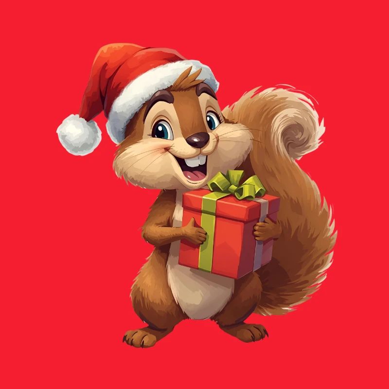 Weihnachts-Eichhörnchen mit Geschenk