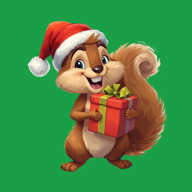 Christmas squirrel with gift