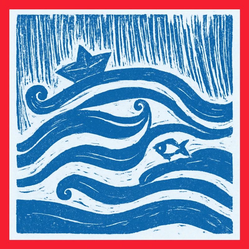 Ship on Wave - Linocut