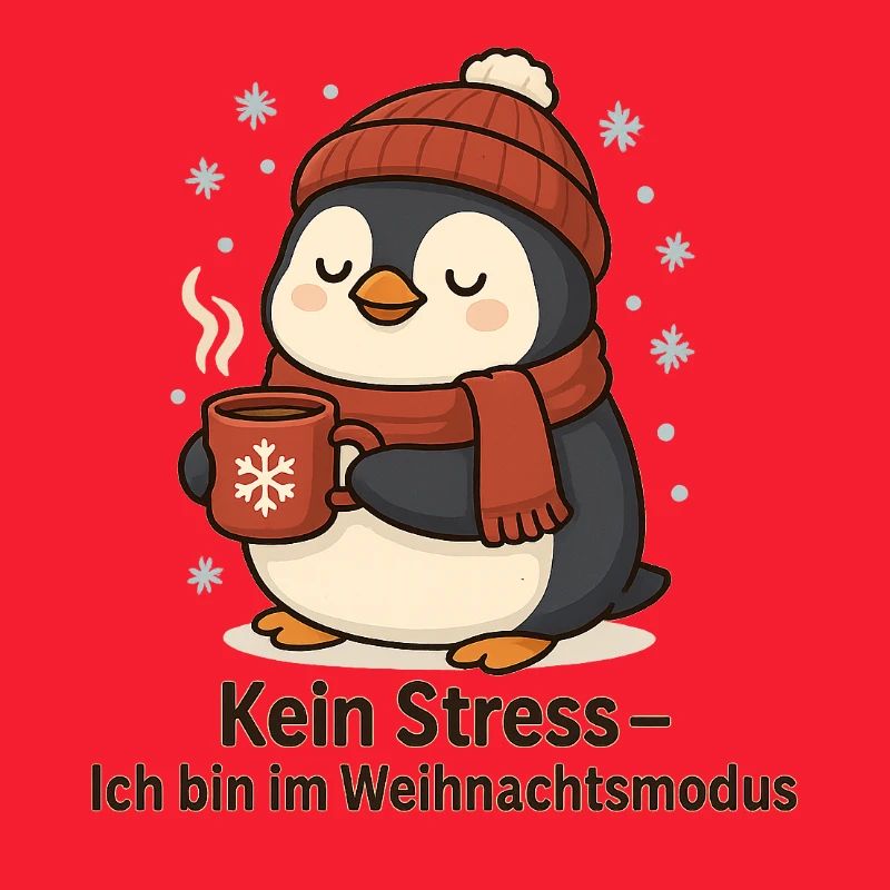Weihnachtsmodus Pinguin mit Becher