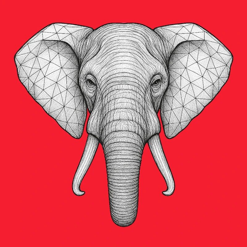 Geometric Elephant Head Sketch Style