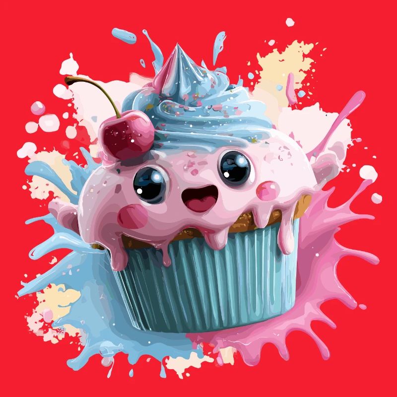 Kawaii Cupcake Splash mit Kirsche