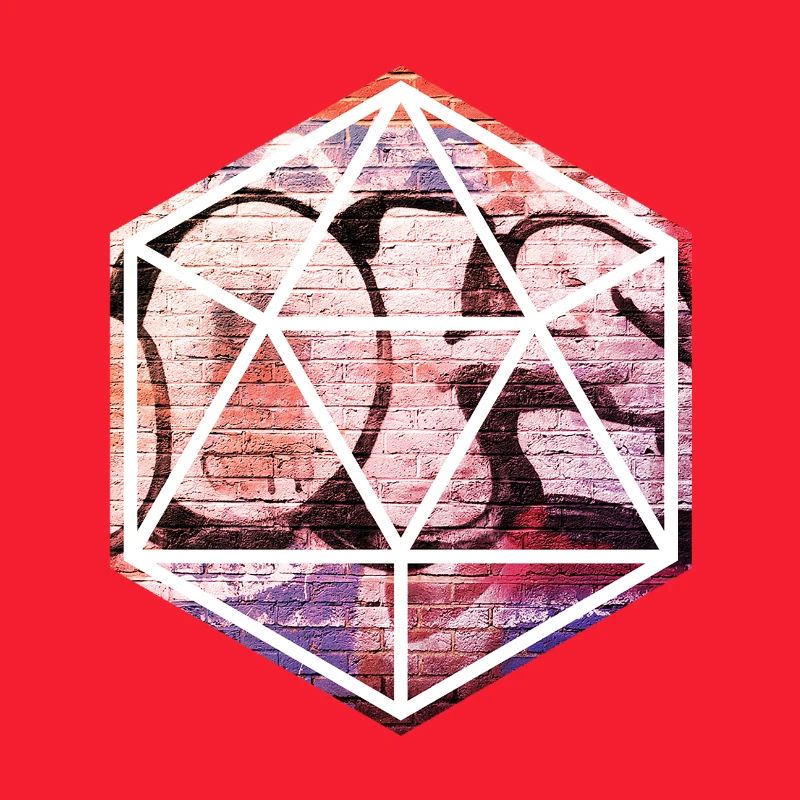 Geometric Graffiti Prism Over Brick Wall