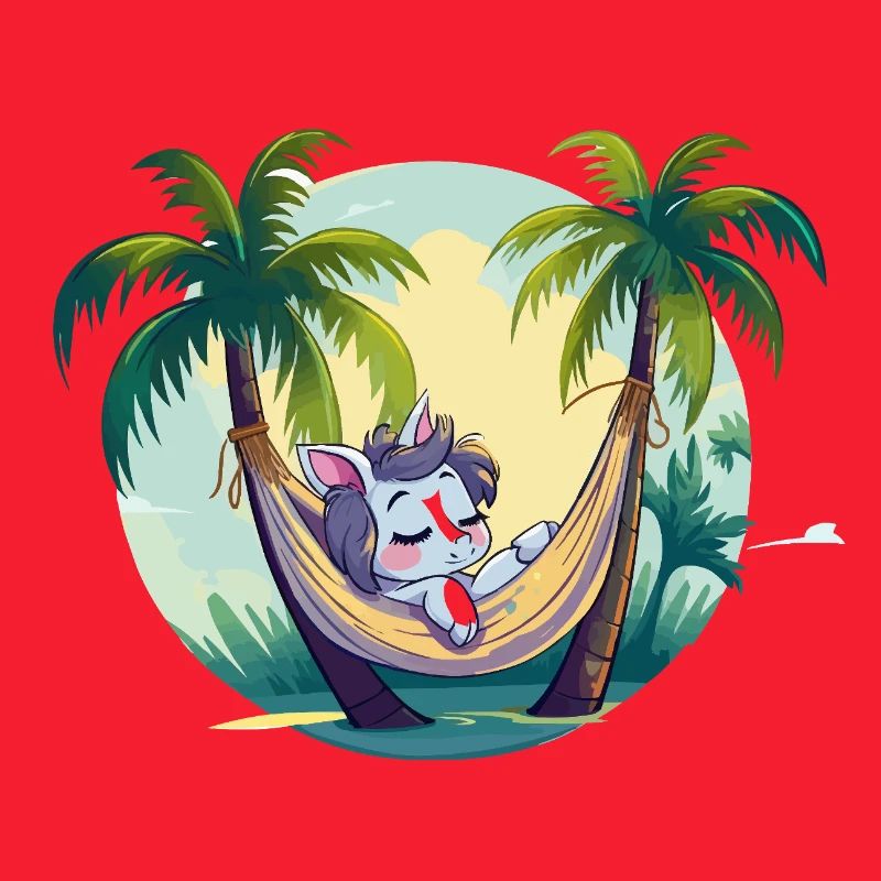 Sleeping unicorn in palm tree paradise