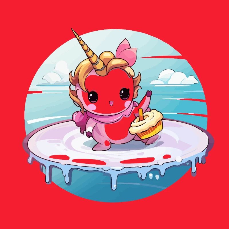 Einhorn am Surfbrett mit Cupcake