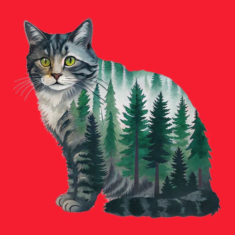 Un chat de la forêt peint à l’aquarelle Chat de la forêt