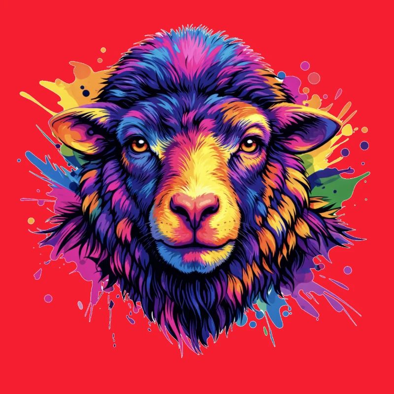 Neon Sheep Head Art