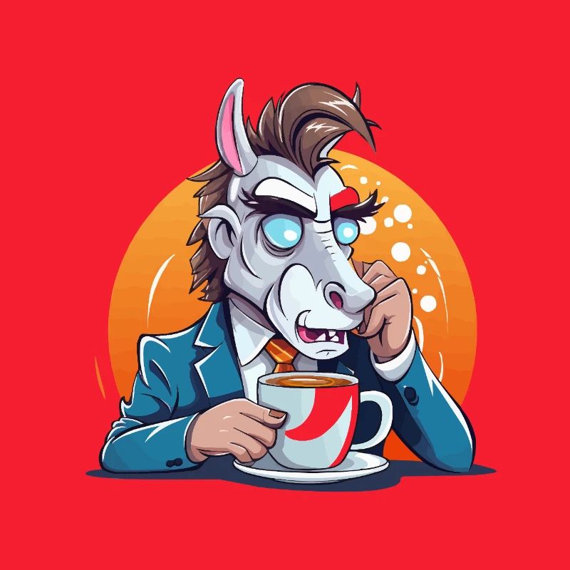 Âne de bureau buvant un café