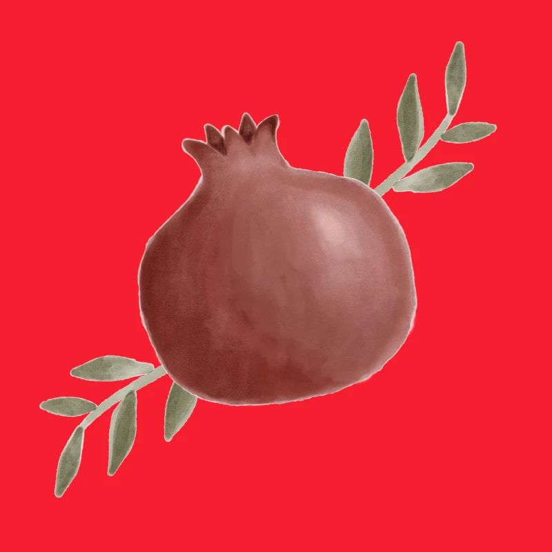 Aquarelle Grenade avec feuilles
