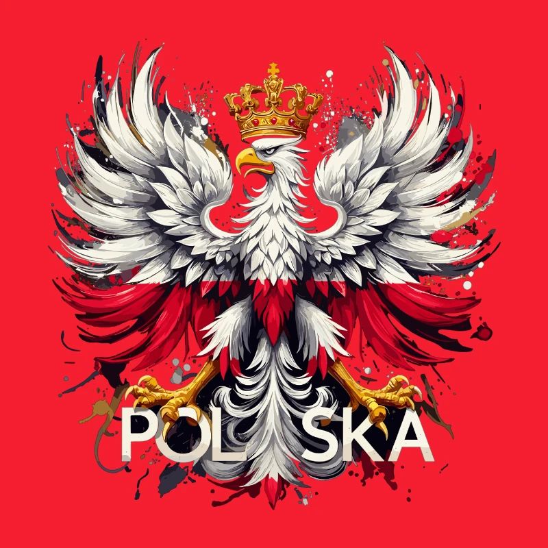 Polish Eagle: White and Red with Crown & Flag