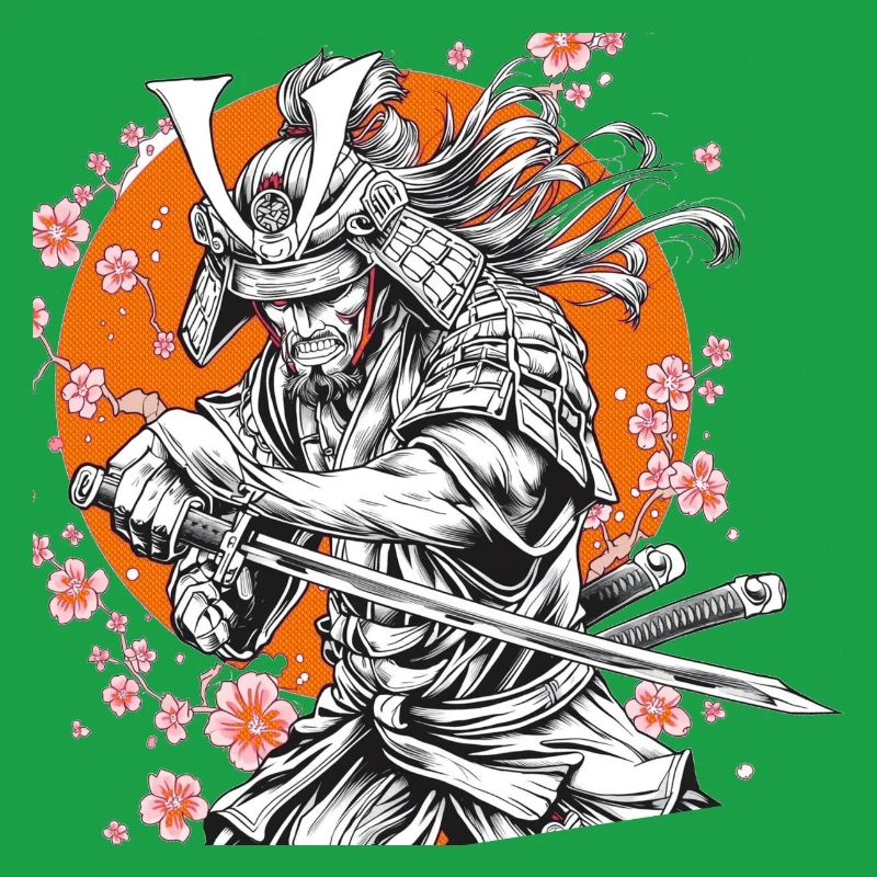 Samurai mit Sakura und Orange Circle