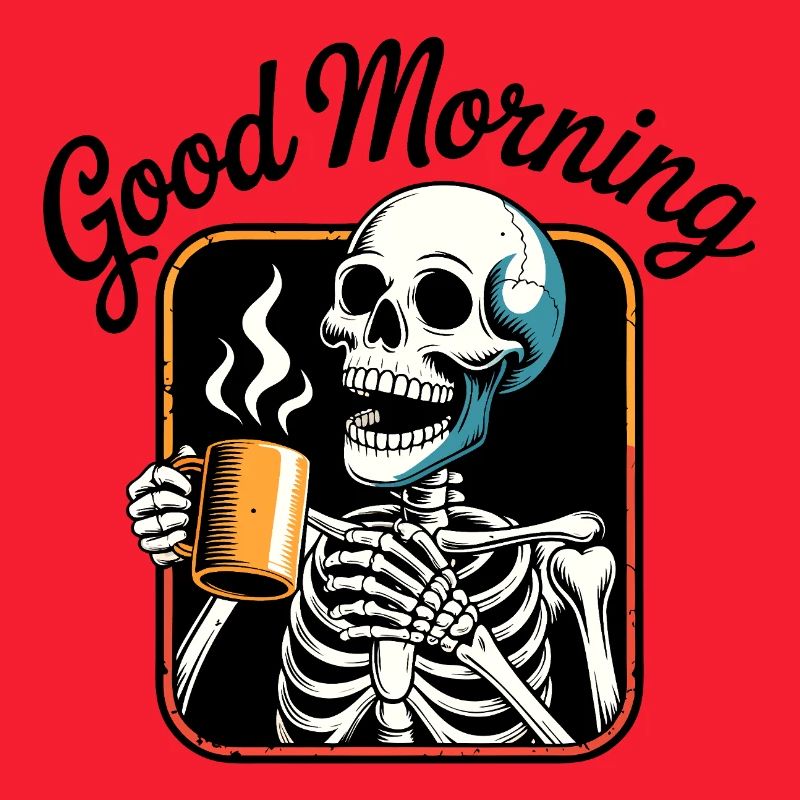 Coffee Skeleton with Steaming Cup