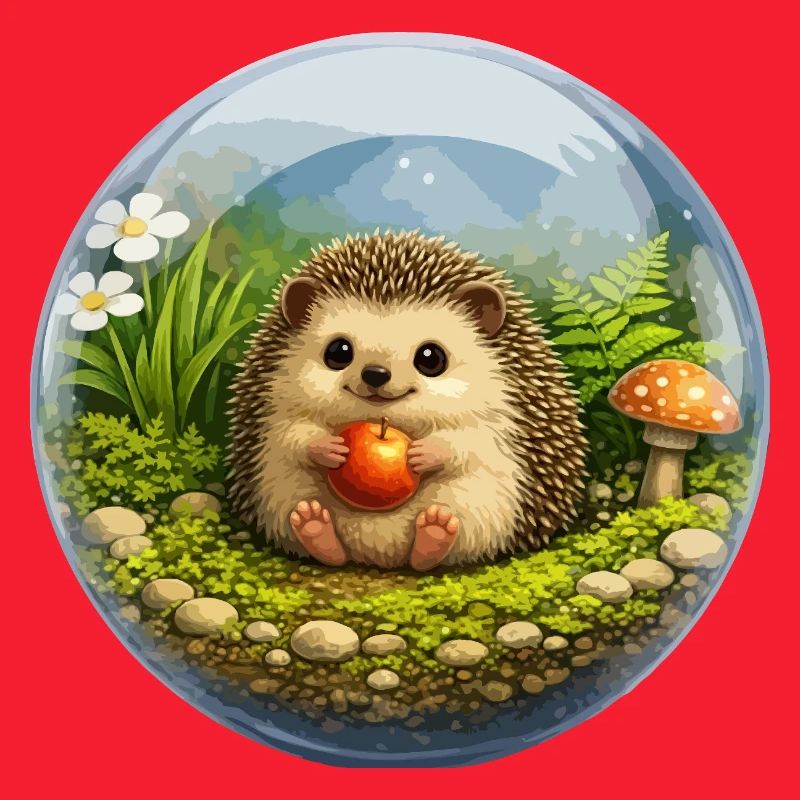 Igel in Glaskugel mit Waldszene