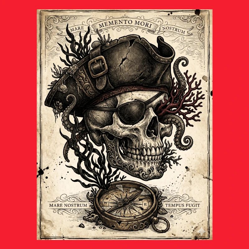 Crâne pirate et compas