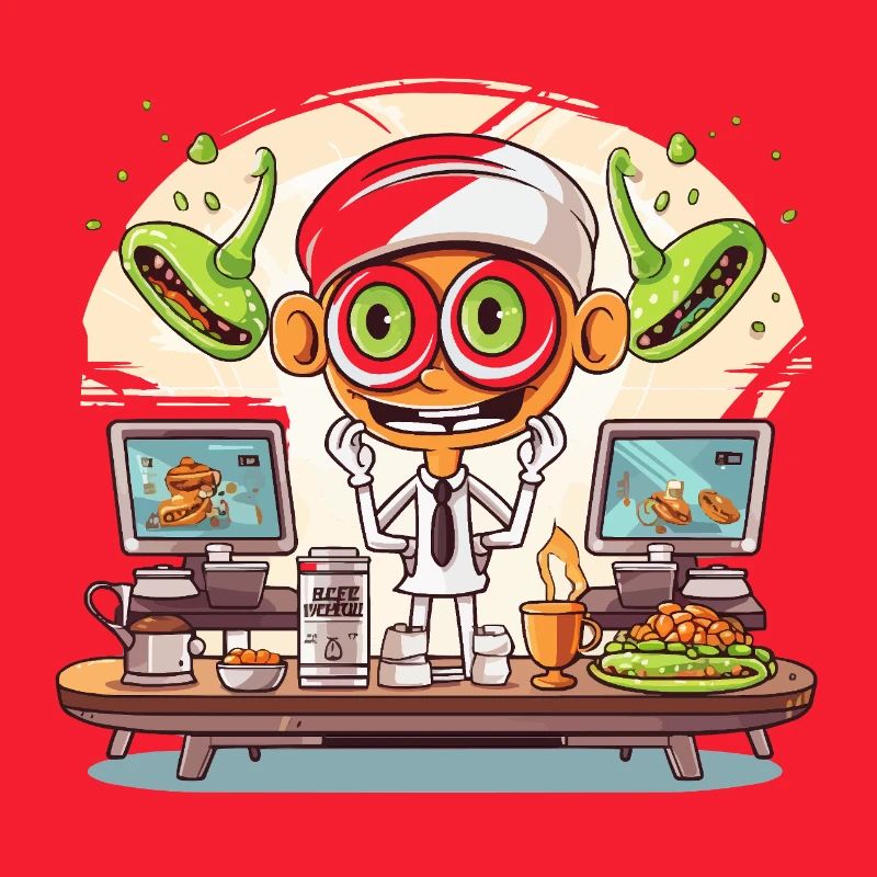 Cuisinier spatial dans le laboratoire avec des extraterrestres