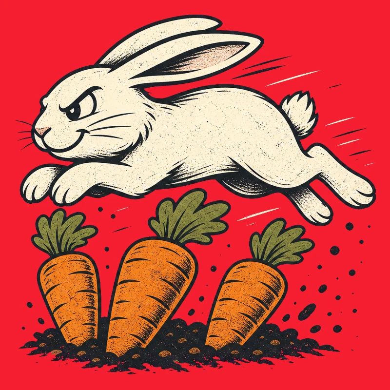 Springender Hase mit Karotten