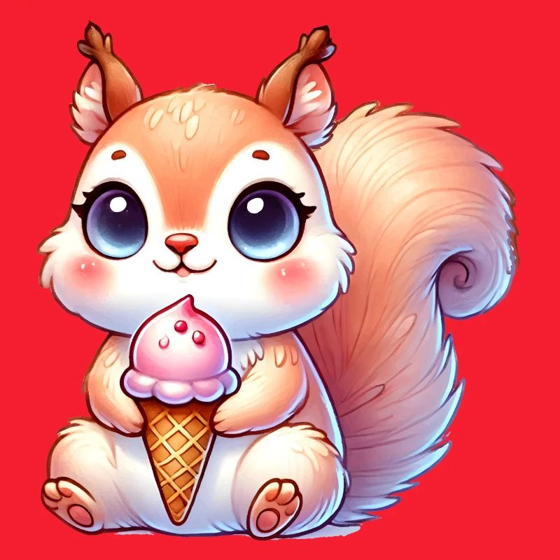 Das niedliche Eichhörnchen genießt ein buntes Eis