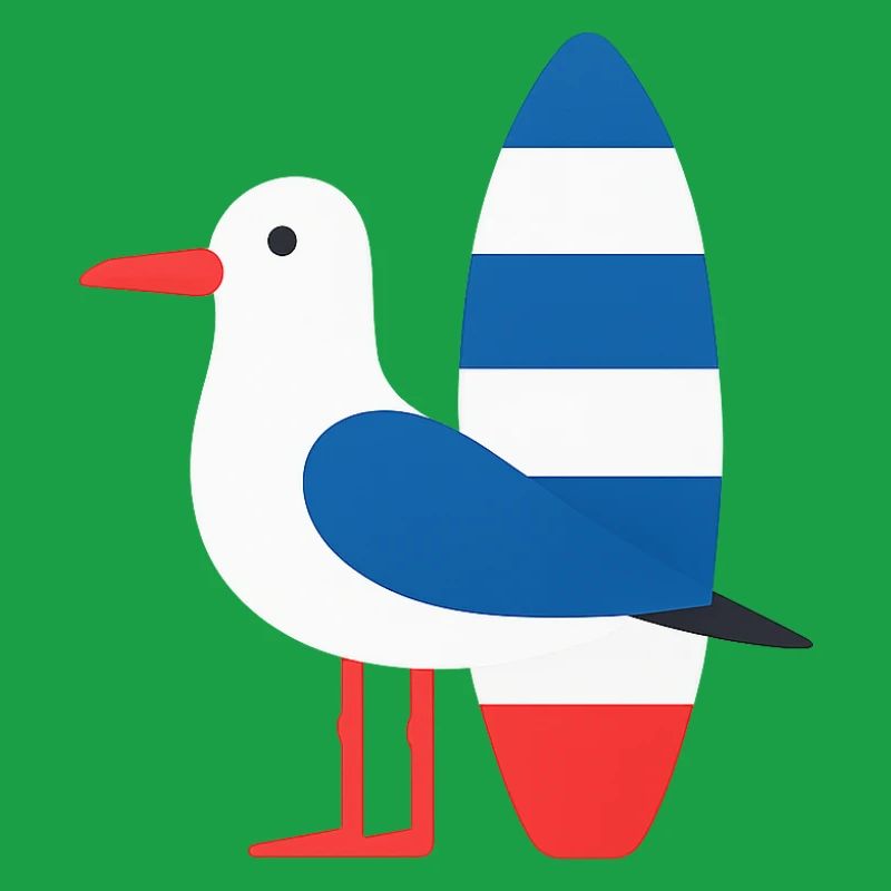Möwe mit Surfbrett