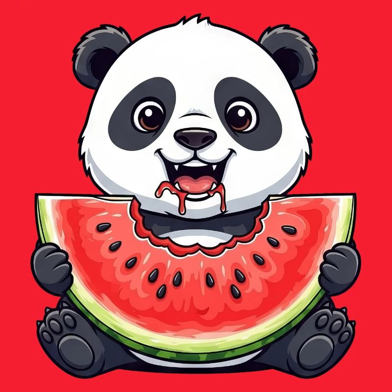 Mignon Panda Dessin Animé Pastèque Fruit D’été