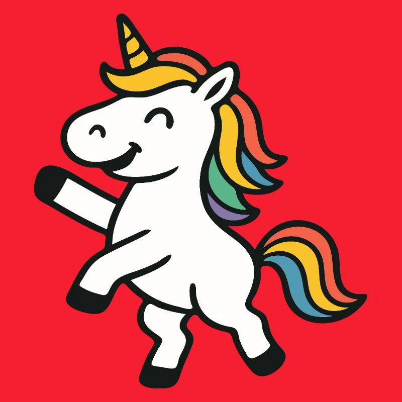 Fröhliches Springen, Einhorn mit bunten Mähnenkunst