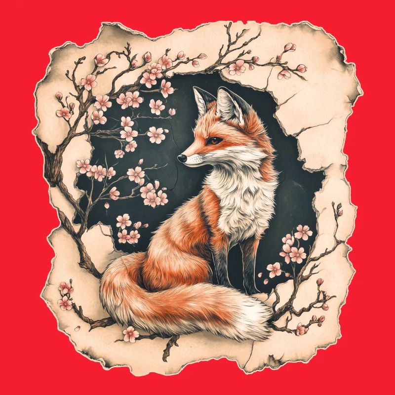 Fuchs mit Kirschblüten