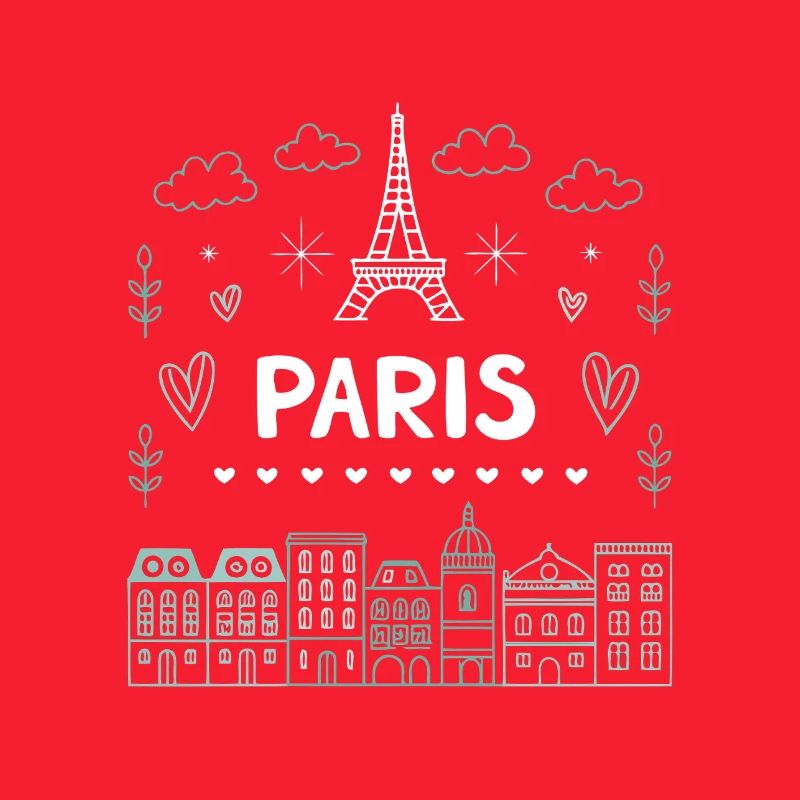 Paris Eiffel Tower Hearts Doodle