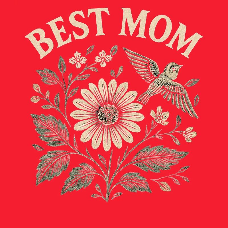 Best Mom Muttertag Geschenk Blumen Motiv mit Vogel
