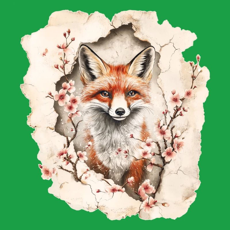 Fox with cherry blossoms