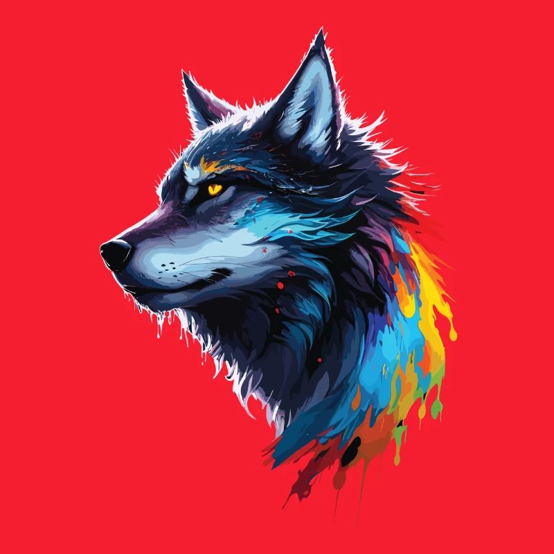 Loup aquarelle arcenciel éclaboussé