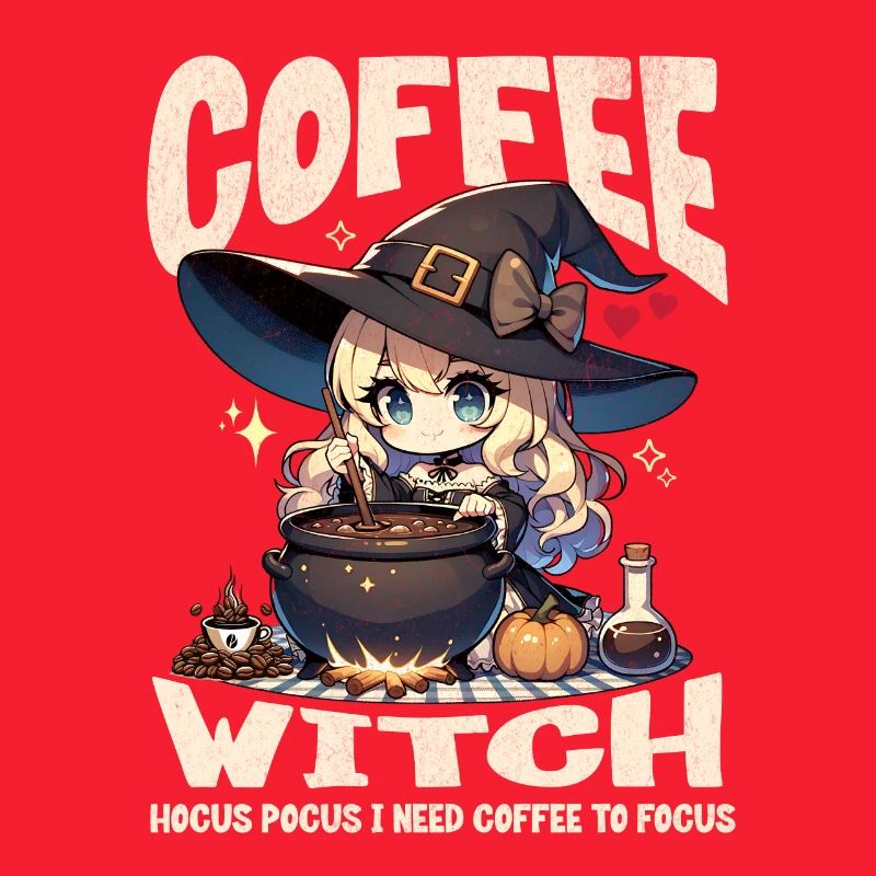 Coffee Witch Making Potion Cute Kawaii Design