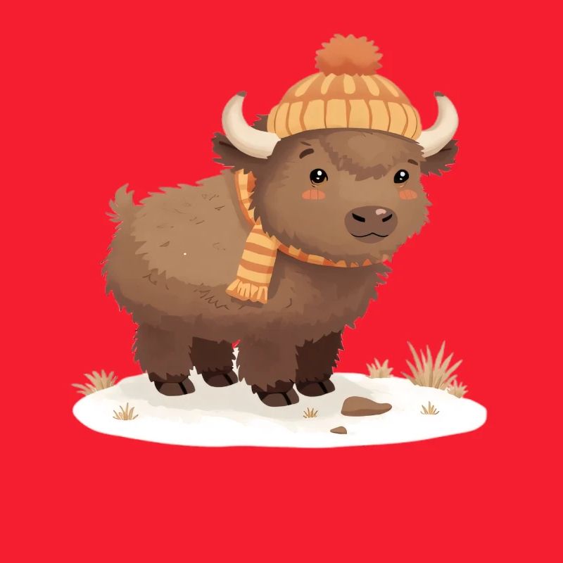 Winter bison with cap
