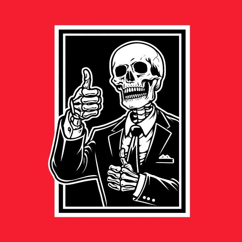 Skeleton in suit thumbs up