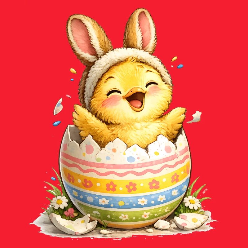 Chick with bunny ears in Easter egg