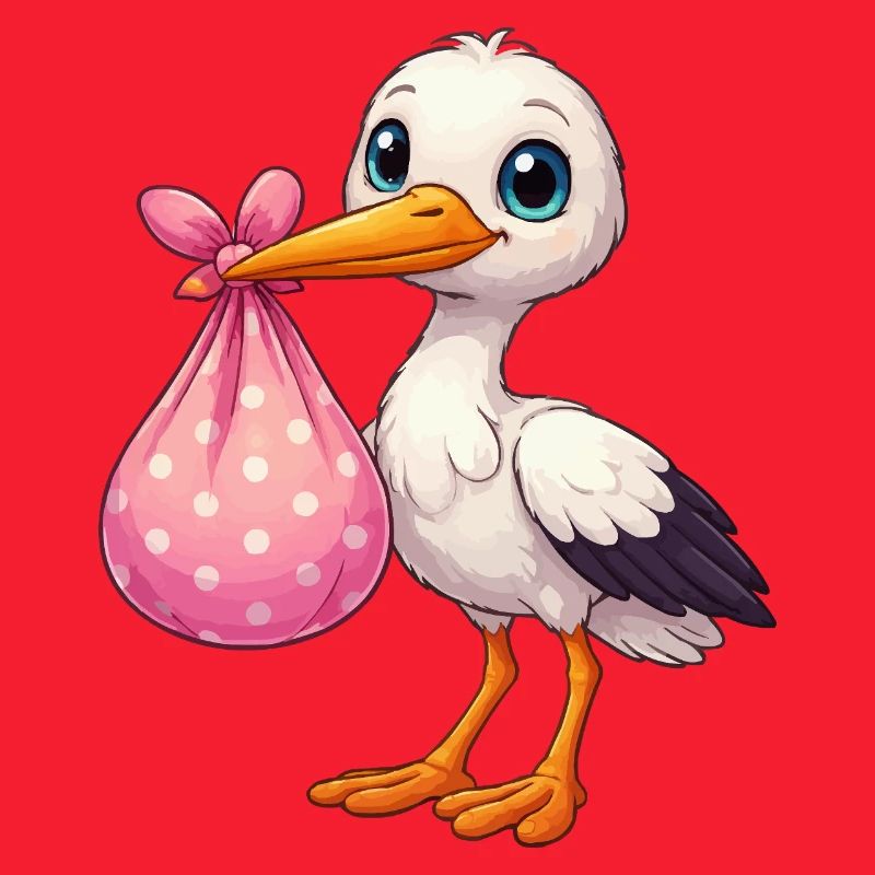Cuddly pelican with pink bundle