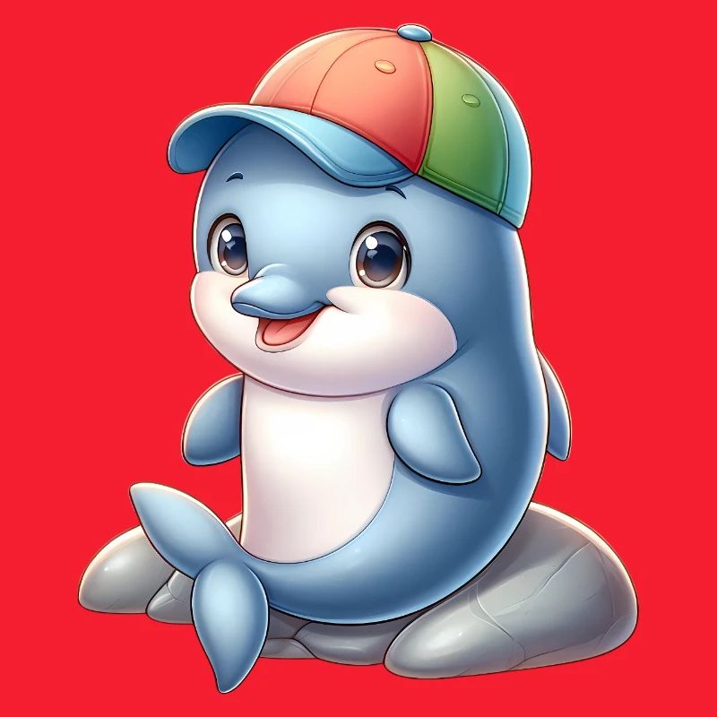 Fröhlicher Delfin mit Regenbogenkappe