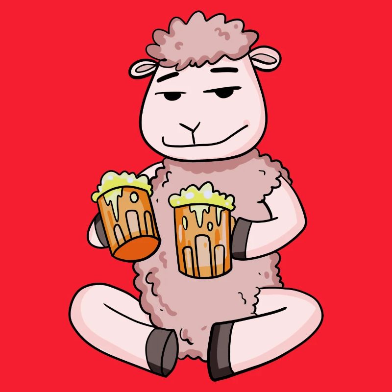 Schaf mit Biergläser Bier Saufen Alkohol