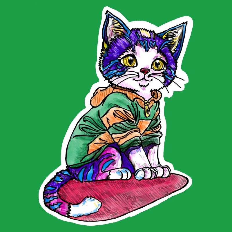 Chat en pull vert