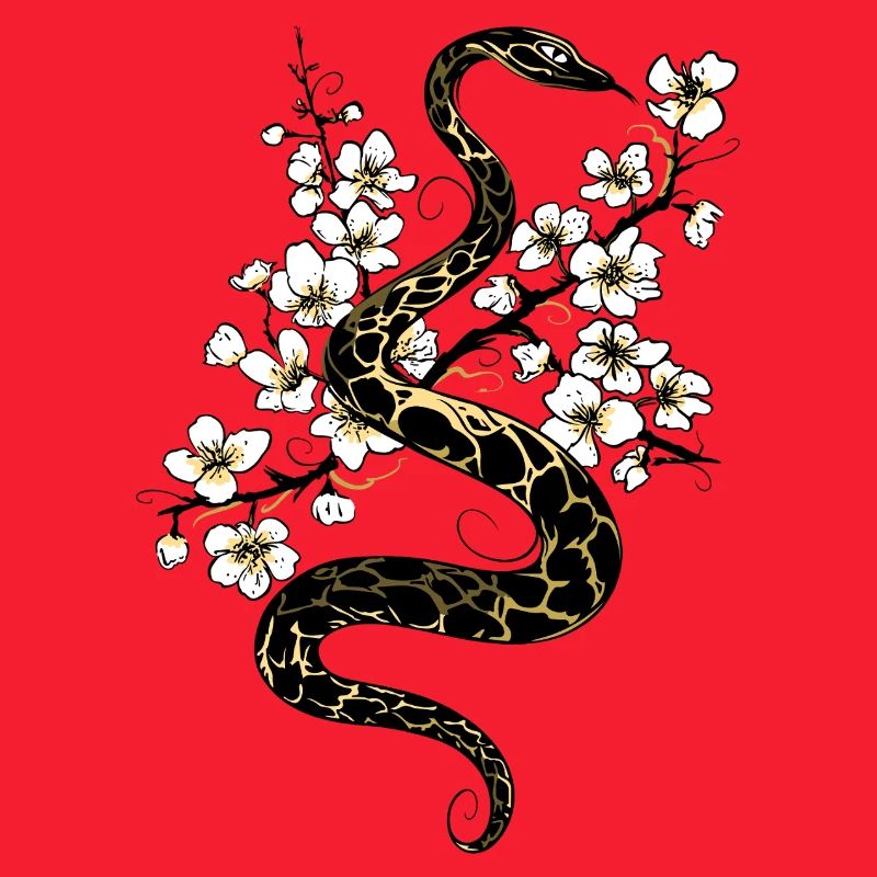Snake with cherry blossoms in spring
