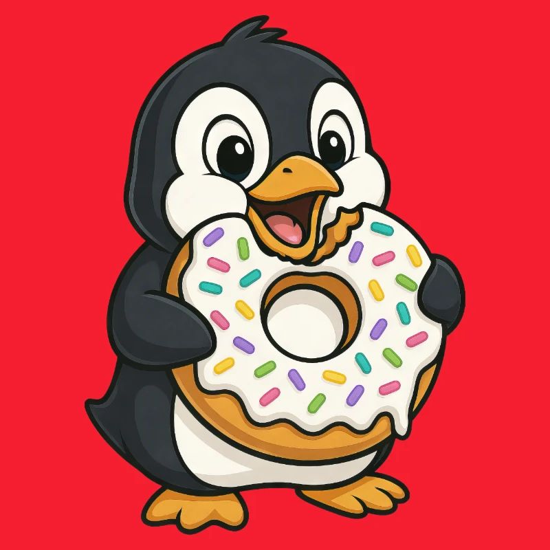 Cute Penguin with Donut Dessert Snacking