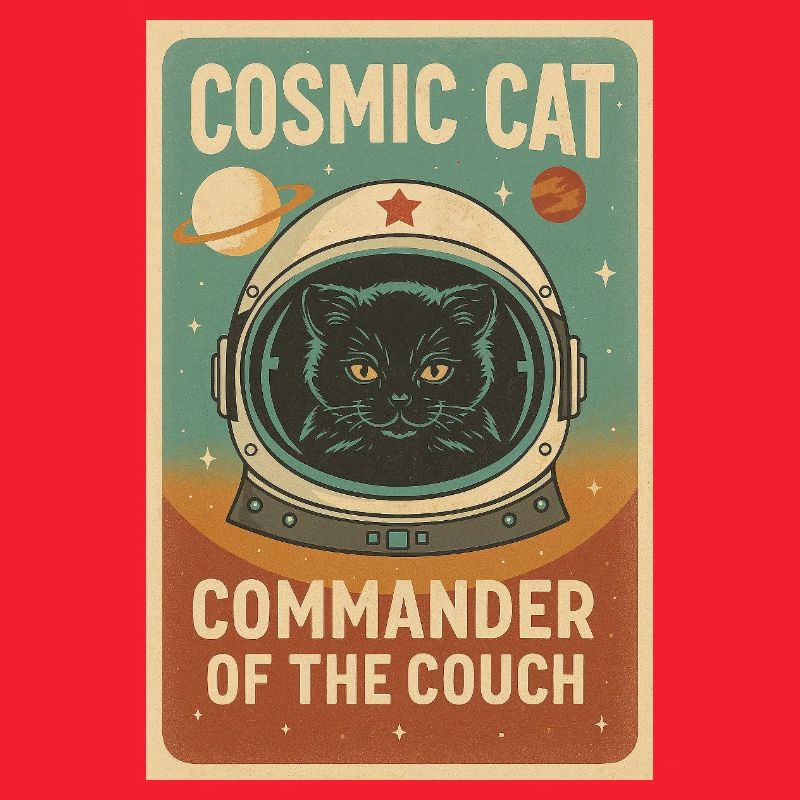 Chat Cosmique – Commandant du Divan | Design rétro