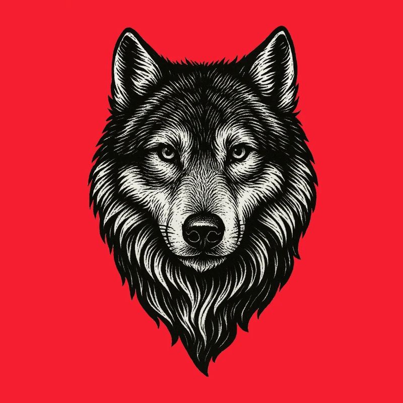 W Wolf Head Line Art Black & White