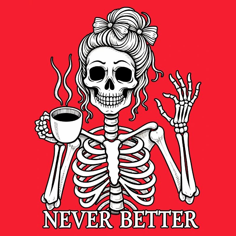 Funny skeleton drinking coffee