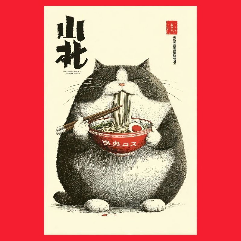 Chonky Cat Ramen Ukiyo-e